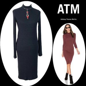 ATM Anthony Thomas Melillo Black Modal Bodycon Long Sleeve Stretch Dress Sz L